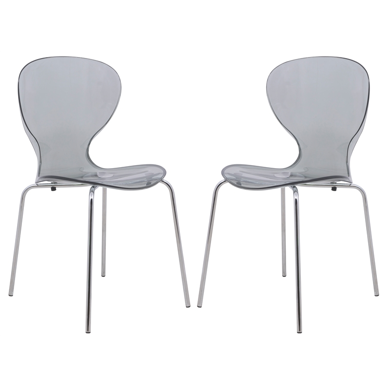 LeisureMod Oyster Dining Side Chair With Strong Metal Legs in Black Set of 2