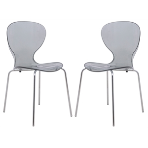 LeisureMod Oyster Dining Side Chair With Strong Metal Legs in Black Set of 2