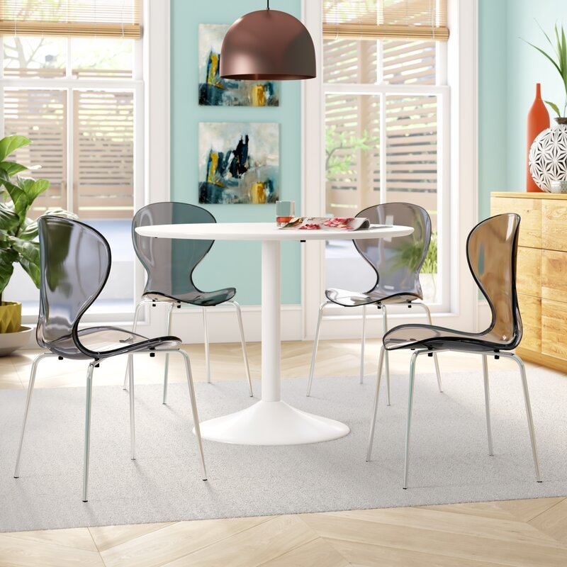 LeisureMod Oyster Dining Side Chair With Strong Metal Legs in Black Set of 4