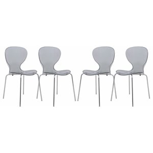 LeisureMod Oyster Dining Side Chair With Strong Metal Legs in Black Set of 4