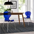 LeisureMod Oyster Dining Side Chair With Strong Metal Legs in Blue Set of 2