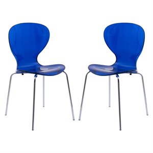 LeisureMod Oyster Dining Side Chair With Strong Metal Legs in Blue Set of 2