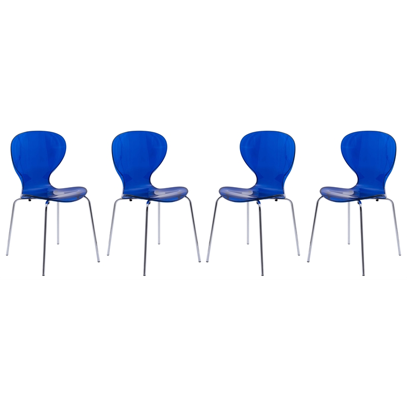 LeisureMod Oyster Dining Side Chair With Strong Metal Legs in Blue Set of 4