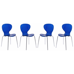 LeisureMod Oyster Dining Side Chair With Strong Metal Legs in Blue Set of 4