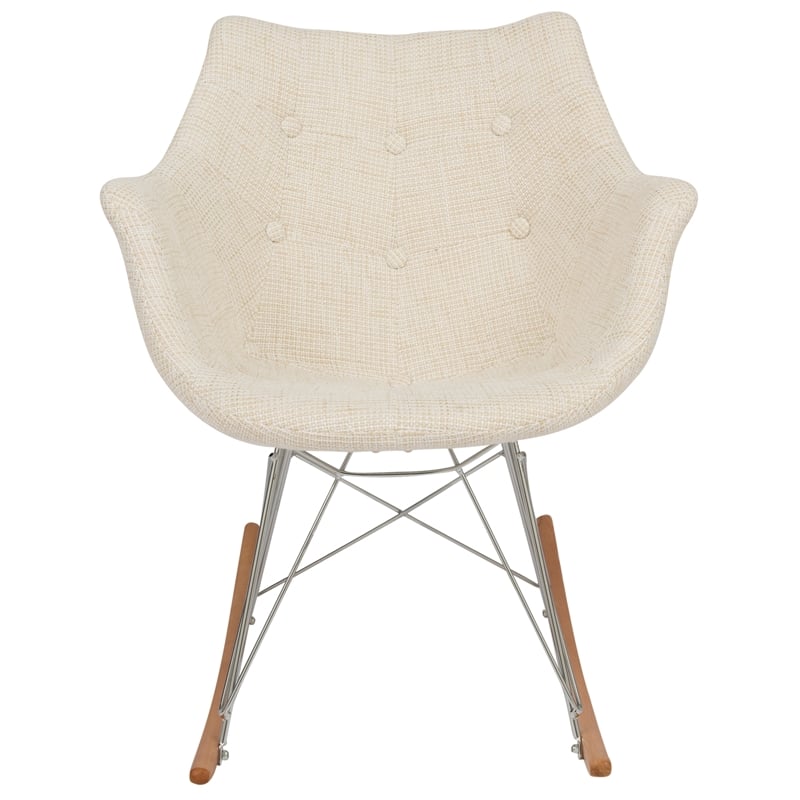 LeisureMod Mid-Century Willow Beige Twill Fabric Eiffel Base Rocking Chair