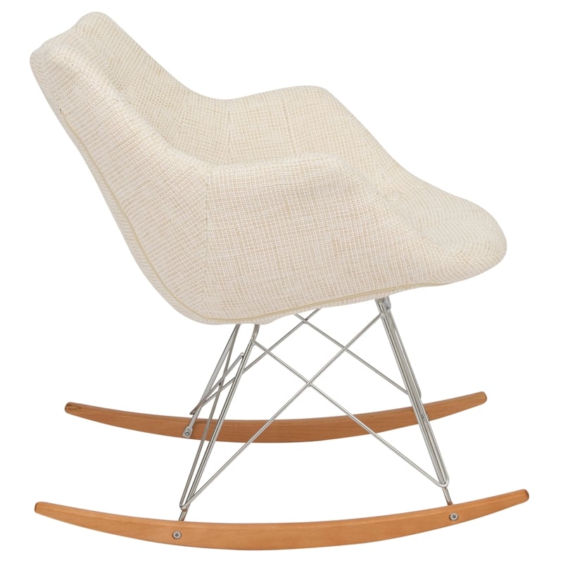 LeisureMod Mid-Century Willow Beige Twill Fabric Eiffel Base Rocking Chair