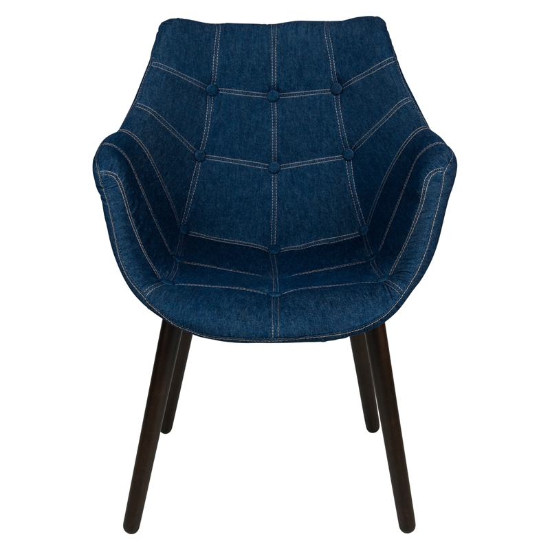 LeisureMod MidCentury Milburn Tufted Denim Accent Arm Chair in Blue Cymax Business