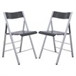 LeisureMod Modern Menno Acrylic Chrome Dining Folding Chair in Black Set of 2