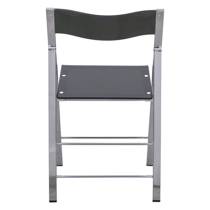 LeisureMod Modern Menno Acrylic Chrome Dining Folding Chair in Black Set of 4