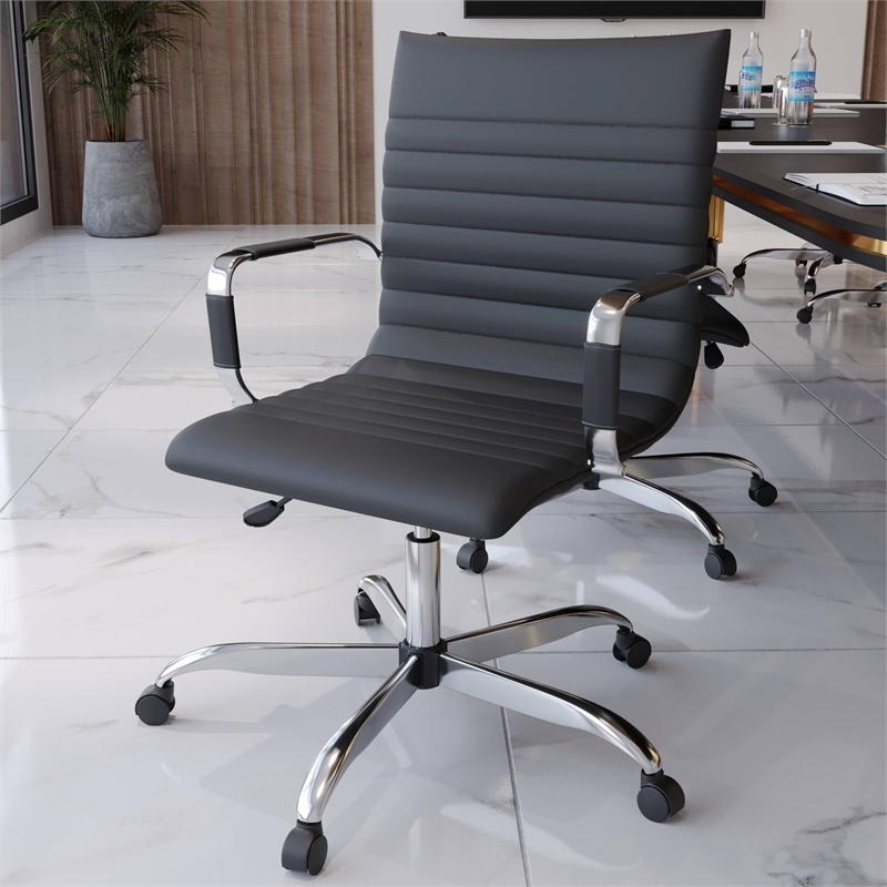 LeisureMod Harris Modern Faux Leather Executive Swivel Office Chair in Black