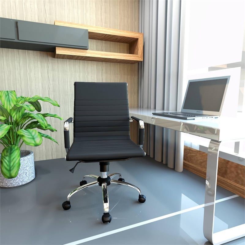 LeisureMod Harris Modern Faux Leather Executive Swivel Office Chair in Black