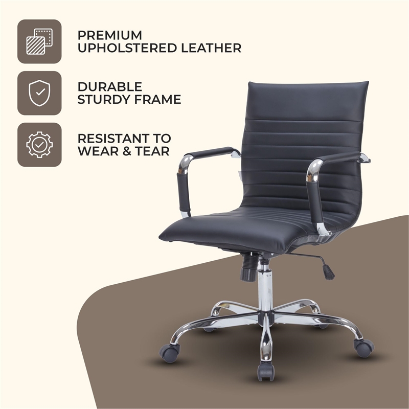 LeisureMod Harris Modern Faux Leather Executive Swivel Office Chair in Black