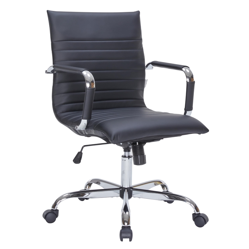 LeisureMod Harris Modern Faux Leather Executive Swivel Office Chair in Gray