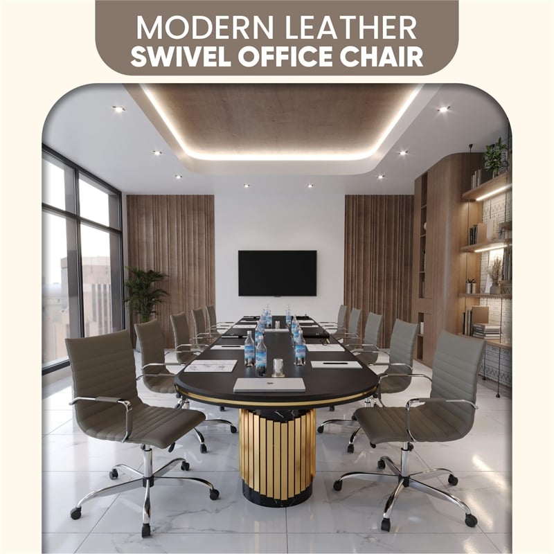 LeisureMod Harris Modern Faux Leather Executive Swivel Office Chair in Tan