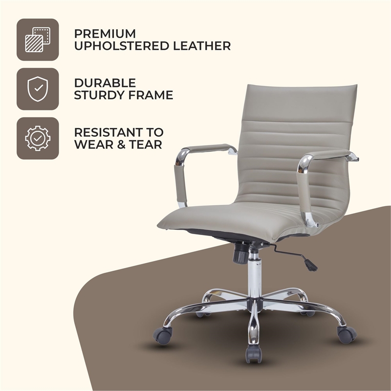 LeisureMod Harris Modern Faux Leather Executive Swivel Office Chair in Tan
