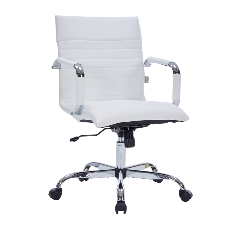 LeisureMod Harris Modern Leather Adjustable Swivel Office Chair in White