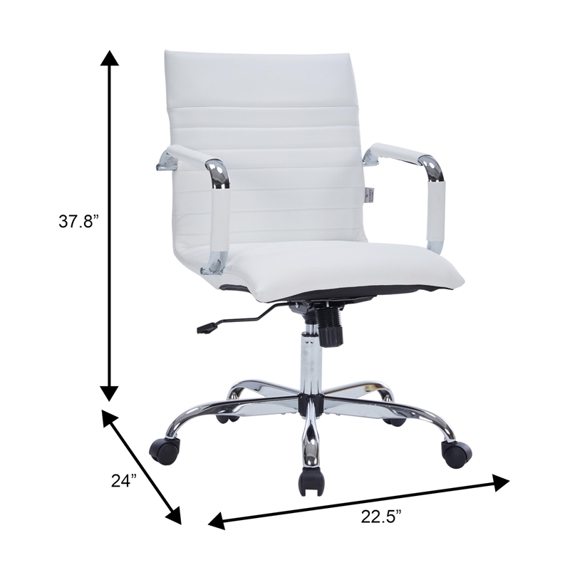 LeisureMod Harris Modern Leather Adjustable Swivel Office Chair in White