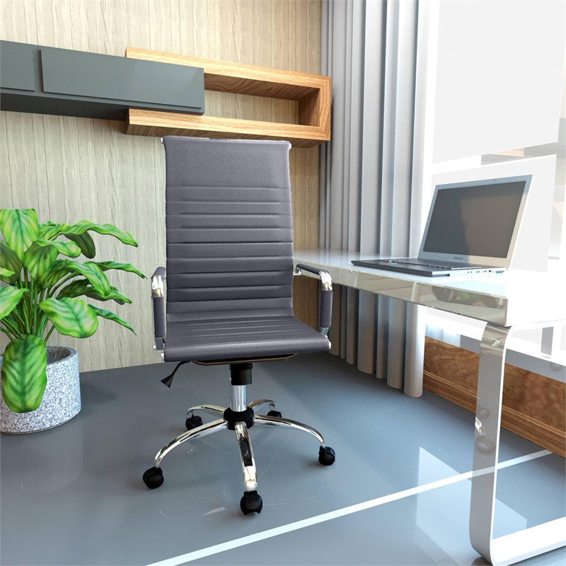 LeisureMod Harris High Back Leatherette Executive Swivel Office Chair in Gray
