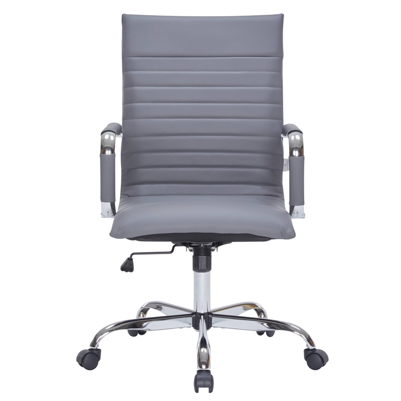LeisureMod Harris High Back Leatherette Executive Swivel Office Chair in Gray