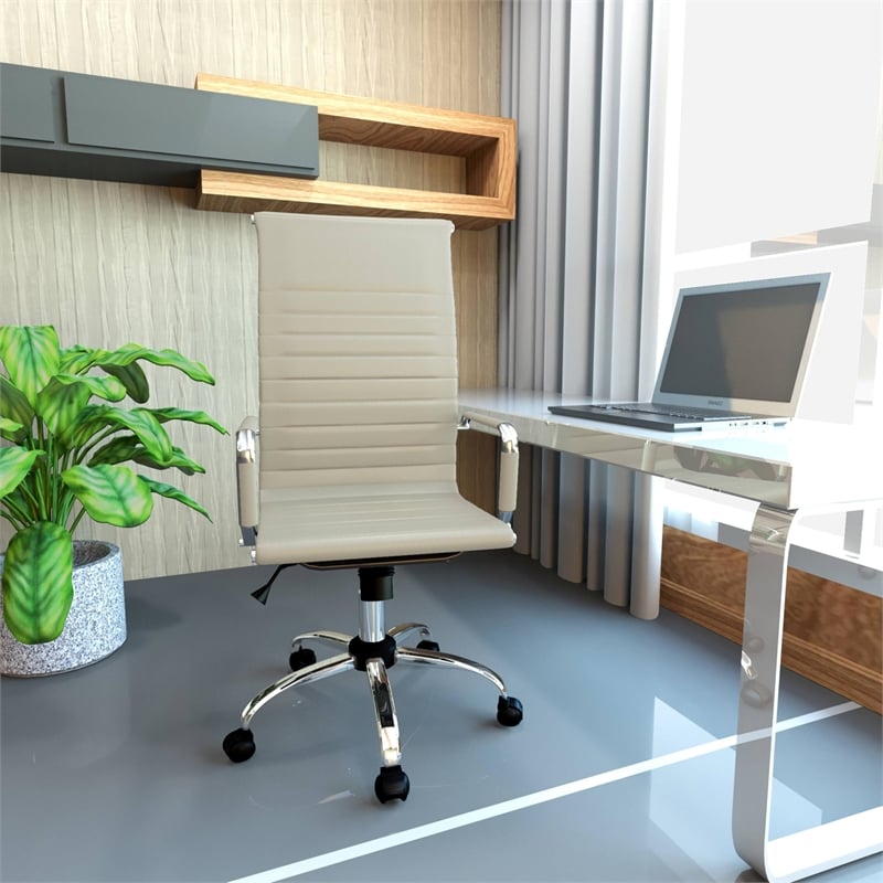 LeisureMod Harris High Back Leatherette Executive Swivel Office Chair in Tan