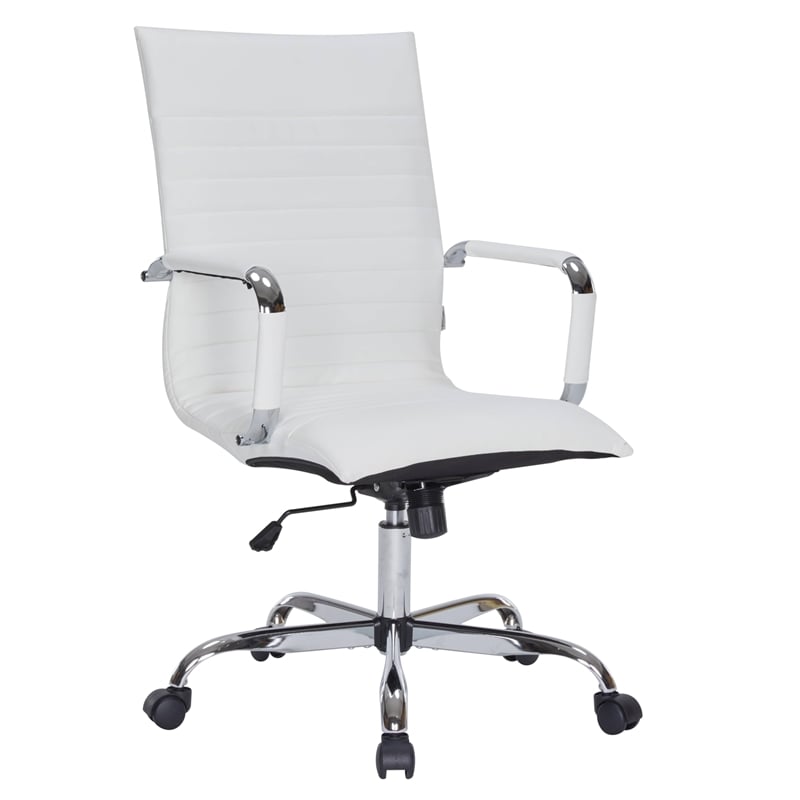 LeisureMod Harris High Back Leatherette Executive Swivel Office Chair in White