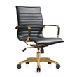 LeisureMod Harris Modern Leather Swivel Gold Office Chair in Black