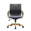 LeisureMod Harris Modern Leather Swivel Gold Office Chair in Black