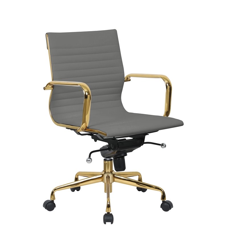 Leisuremod Harris Modern Leatherette Executive Swivel Gold Office Chair In Gray Hog19grl