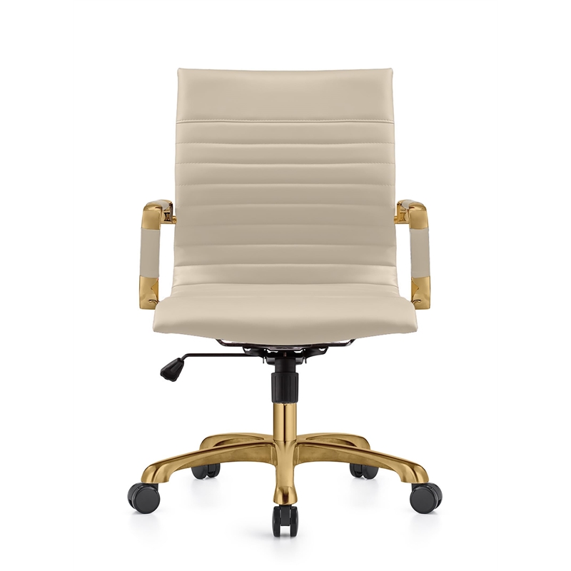 LeisureMod Harris Modern Leather Swivel Gold Office Chair in Tan