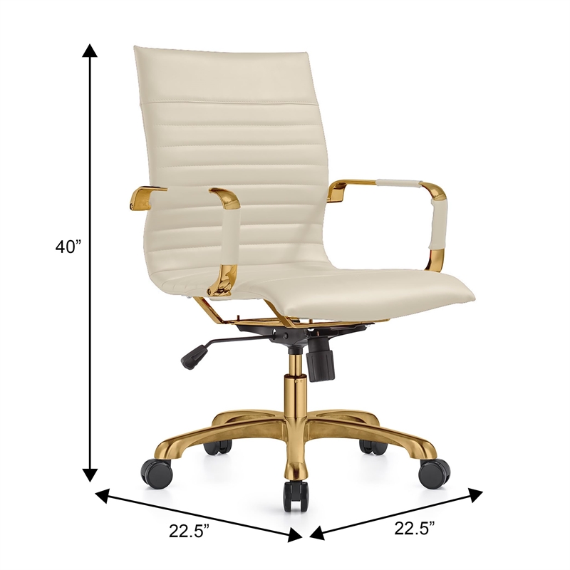 LeisureMod Harris Modern Leather Swivel Gold Office Chair in Tan