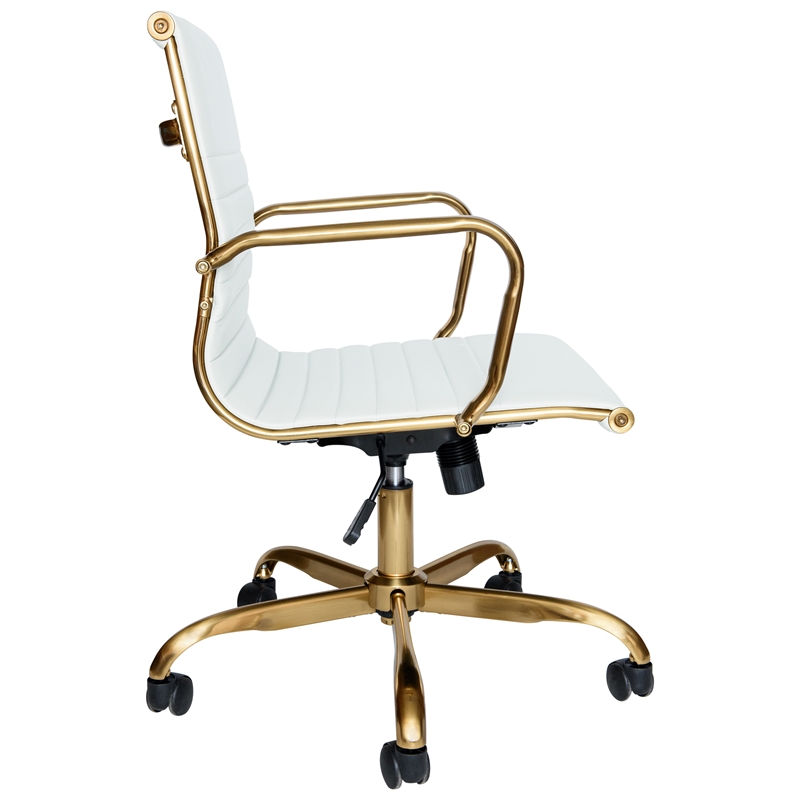 white and gold desk chair with wheels