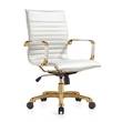LeisureMod Harris Modern Leather Swivel Gold Office Chair in White