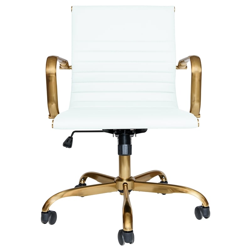 Leisuremod Harris Modern Leatherette Executive Swivel Gold Office Chair In White Hog19wl