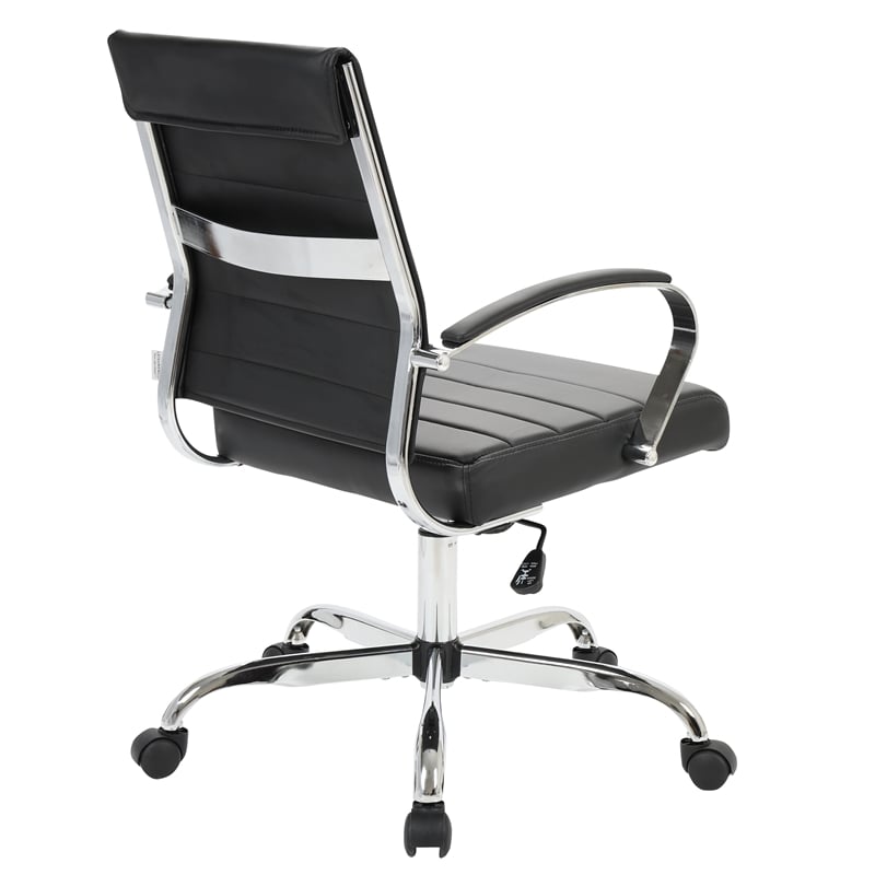 LeisureMod Upholstered Leather Office Chair with Swivel and Tilt in Black