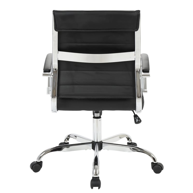 LeisureMod Upholstered Leather Office Chair with Swivel and Tilt in Black