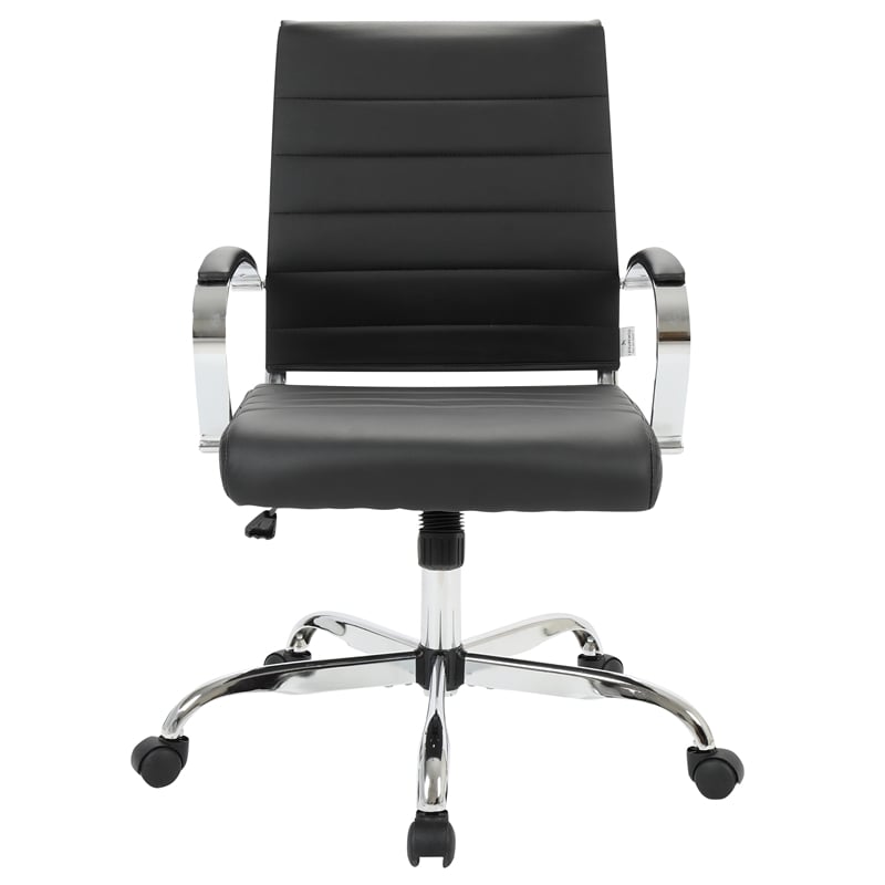 LeisureMod Upholstered Leather Office Chair with Swivel and Tilt in Black