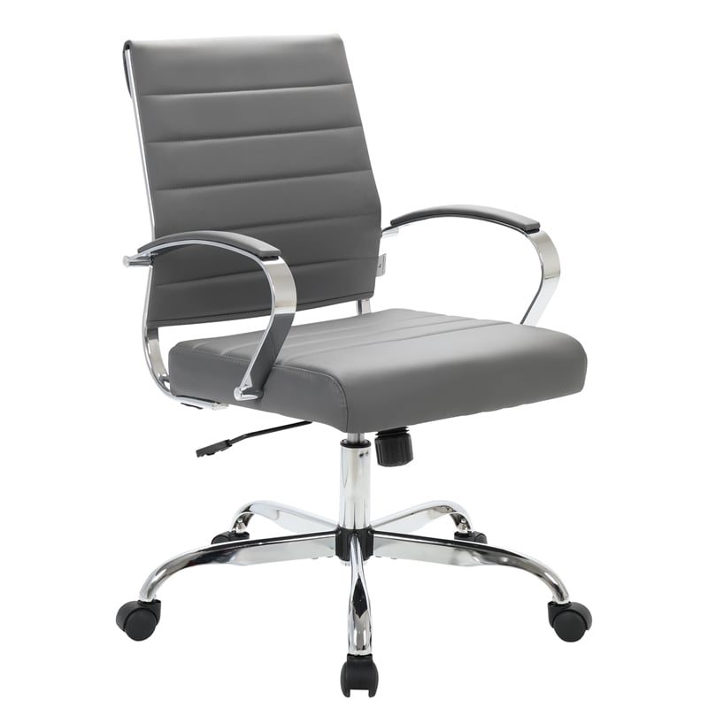 LeisureMod Benmar Modern Leatherette Executive Swivel Office Chair in Grey