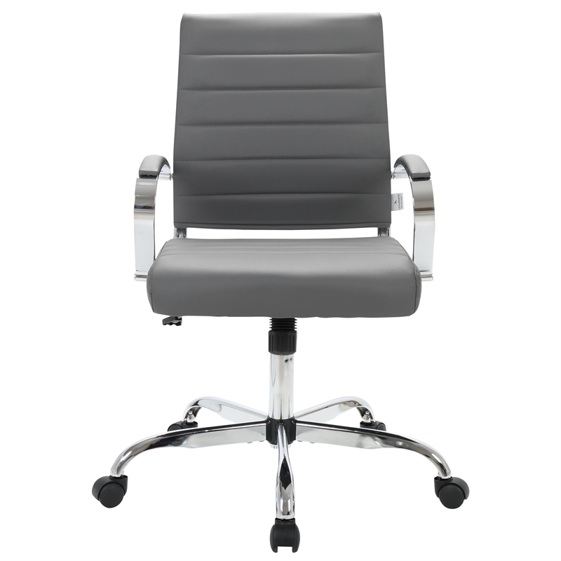 LeisureMod Benmar Modern Leatherette Executive Swivel Office Chair in Grey