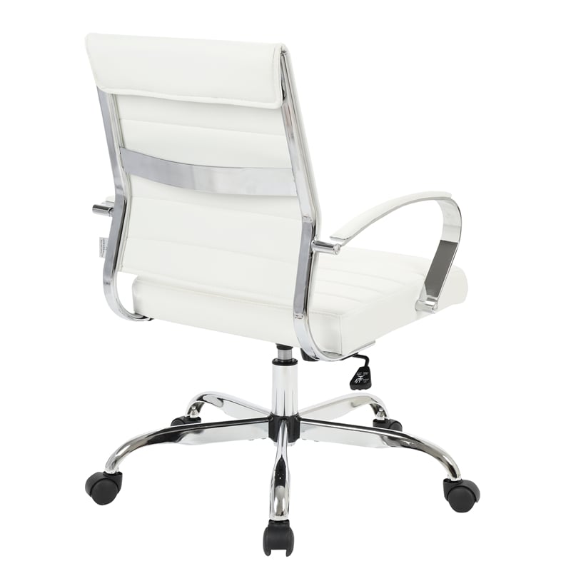LeisureMod Upholstered Leather Office Chair with Swivel and Tilt in White