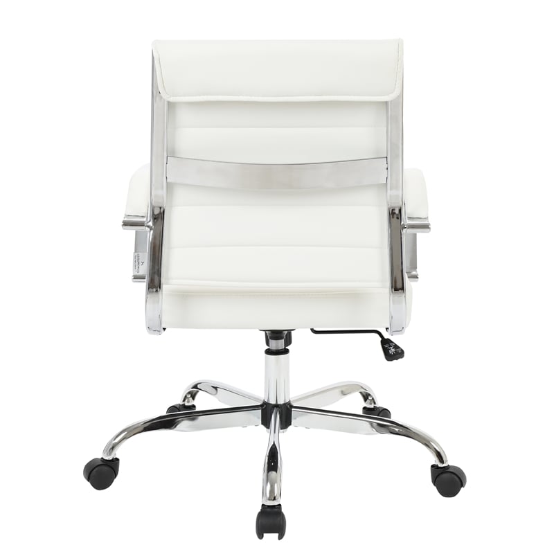 LeisureMod Upholstered Leather Office Chair with Swivel and Tilt in White