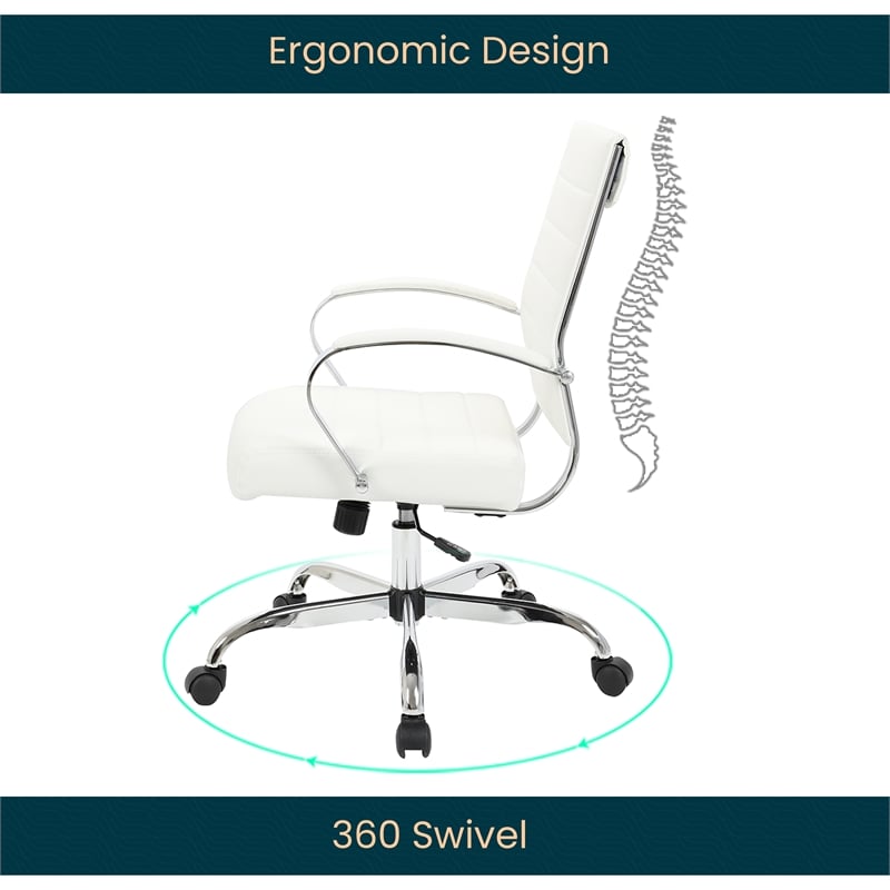 LeisureMod Upholstered Leather Office Chair with Swivel and Tilt in White