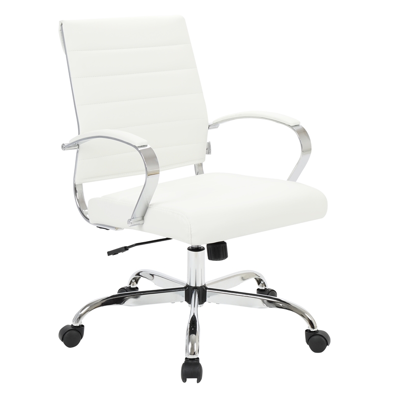 LeisureMod Upholstered Leather Office Chair with Swivel and Tilt in White