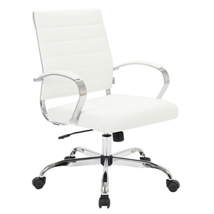 LeisureMod Upholstered Leather Office Chair with Swivel and Tilt in White
