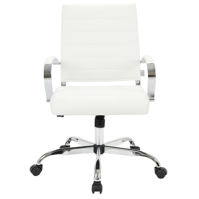LeisureMod Upholstered Leather Office Chair with Swivel and Tilt in White
