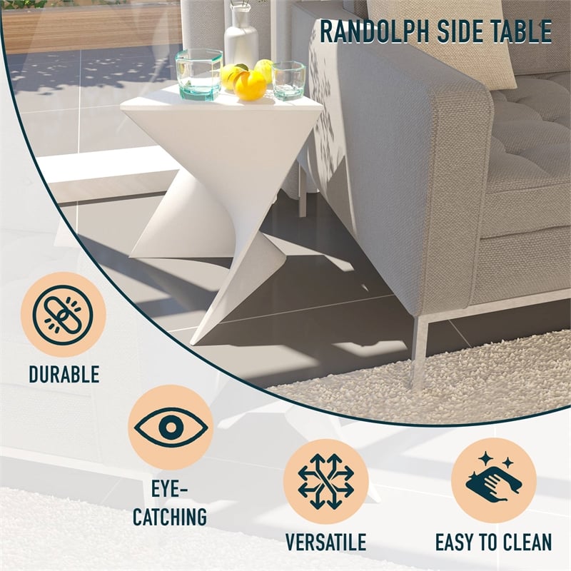 LeisureMod Randolph Modern Plastic Triangle End Table in White