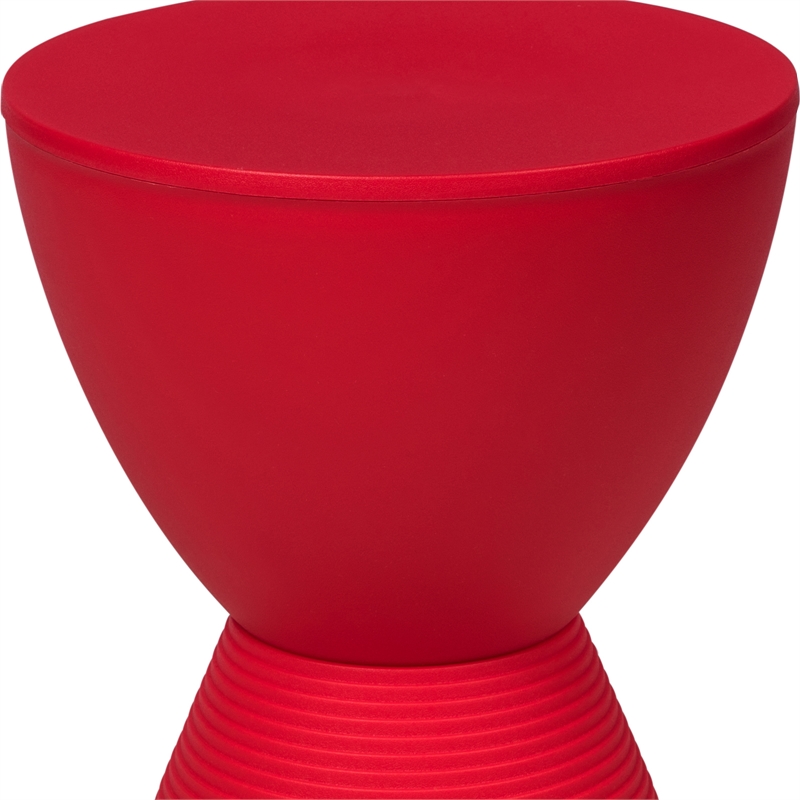 LeisureMod Boyd Modern Plastic Ribbed Round End Table in Red