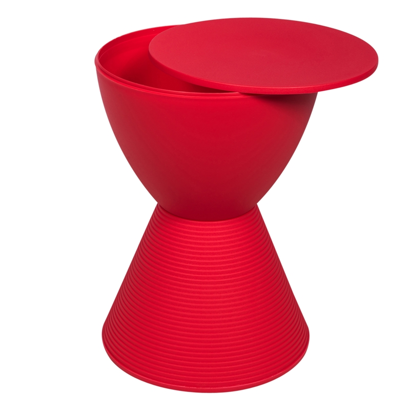 LeisureMod Boyd Modern Plastic Ribbed Round End Table in Red