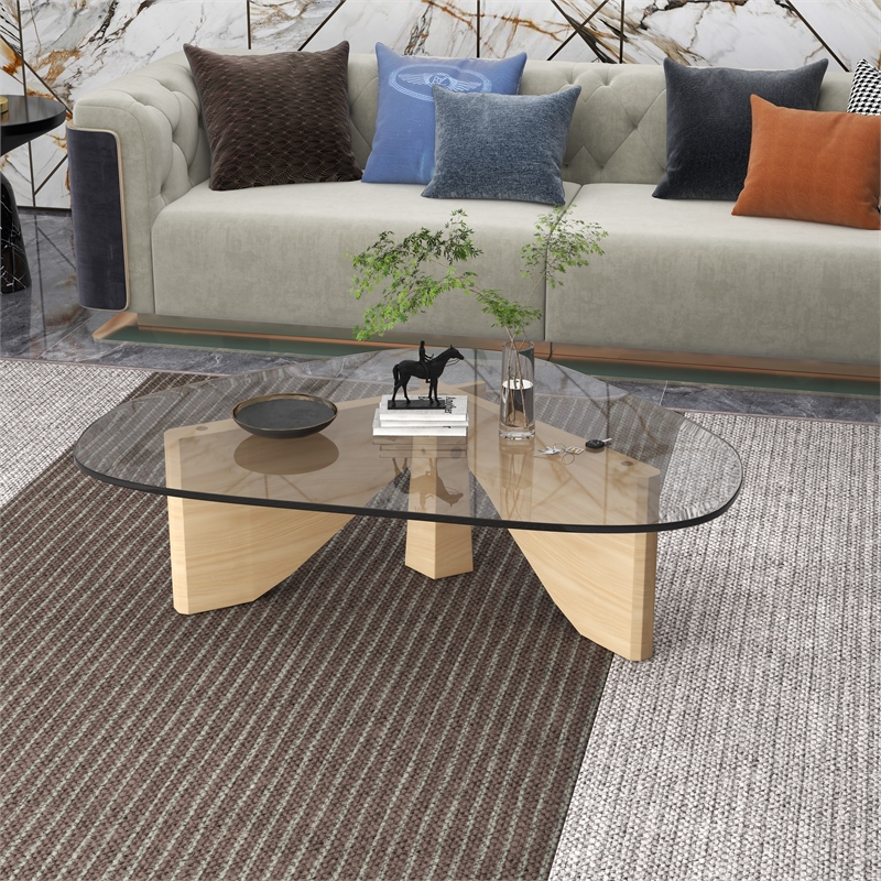 LeisureMod Imperial Triangle Coffee Table in Natural Wood