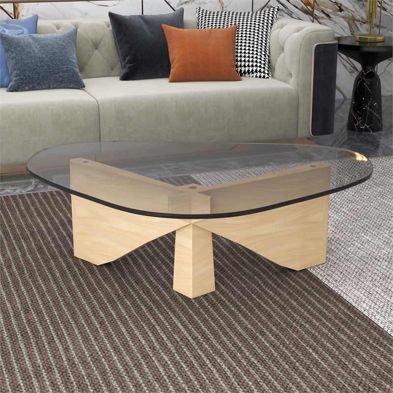 LeisureMod Imperial Triangle Coffee Table in Natural Wood