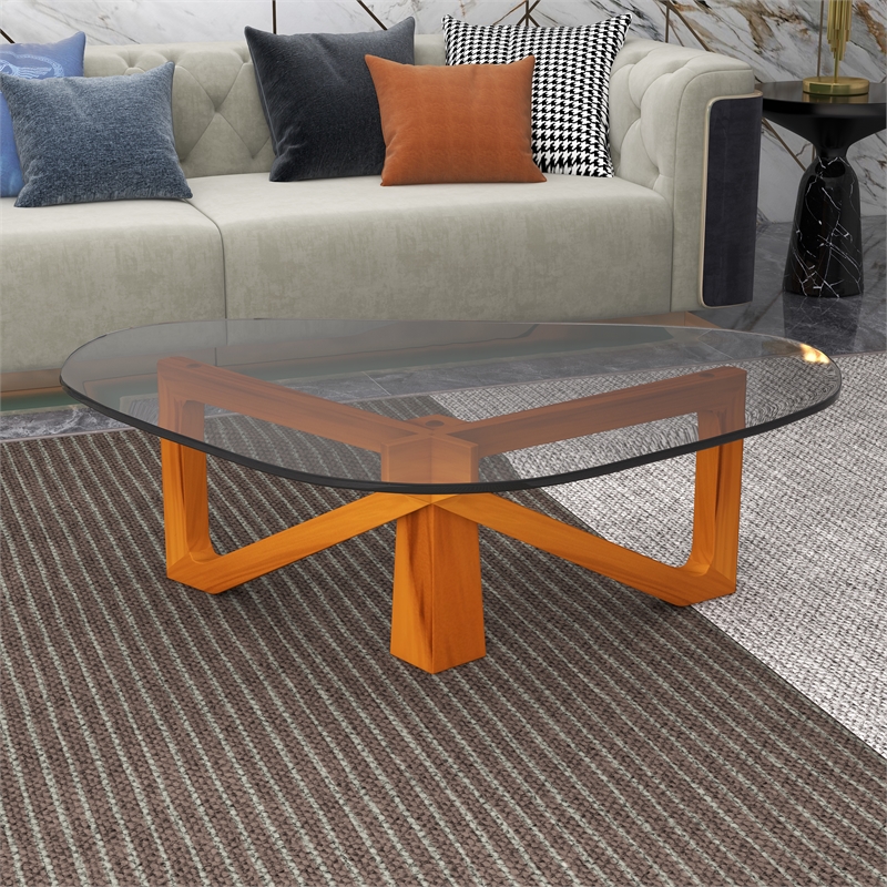LeisureMod Imperial Triangle Coffee Table in Light Walnut